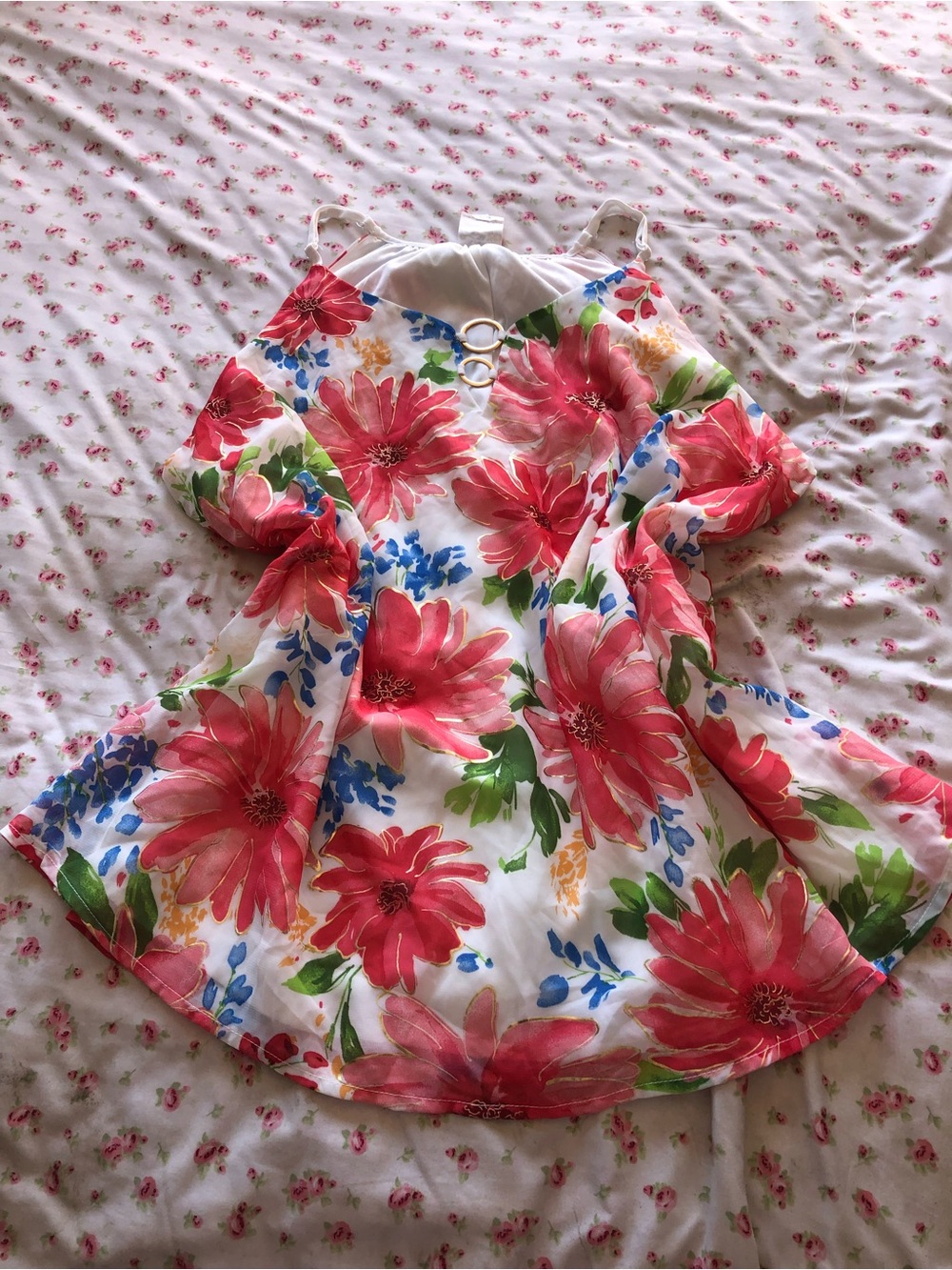 White Floral Camisole Dress with Pink Blooms